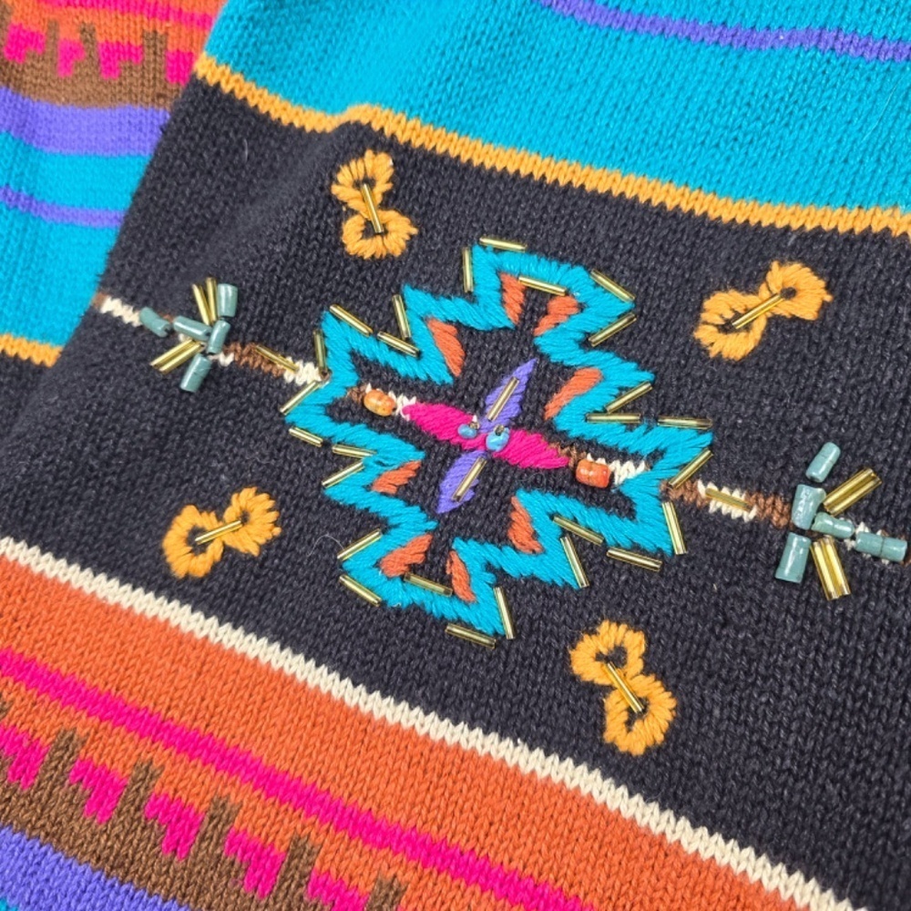 VTG- Carole Little- Womens Small Shawl collar Cardigan Southwest Aztec Sweater - Picture 2 of 11